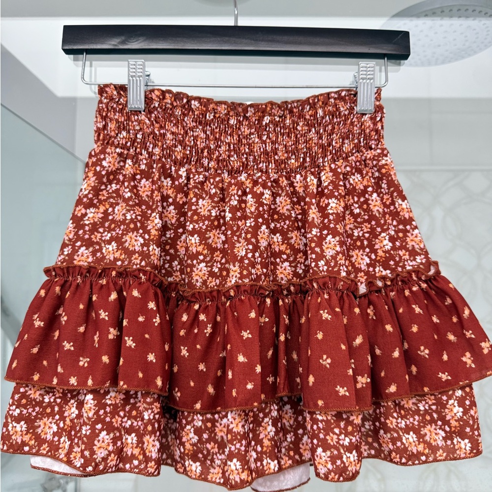 Altar'd State Rust and White floral skirt
